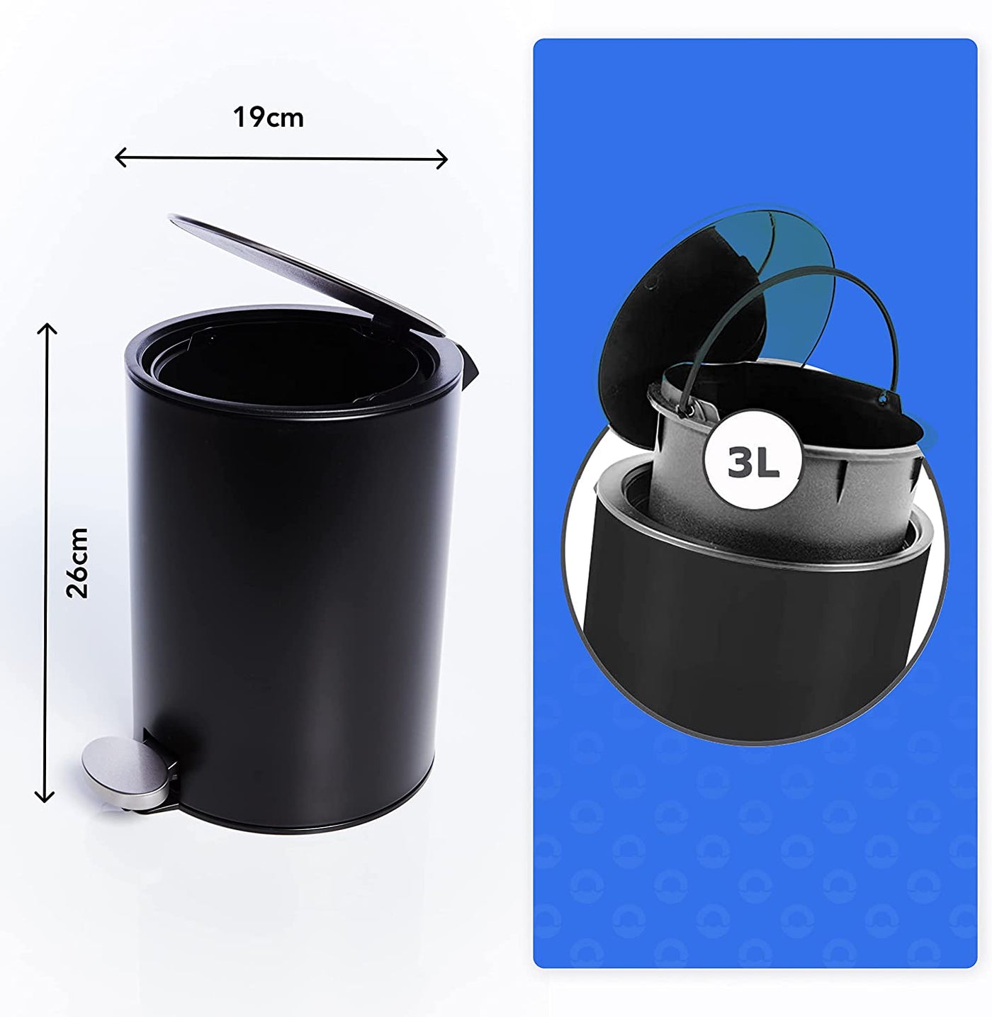 Bathroom Trash Can: 3L Stainless Steel Bucket with Softclose System