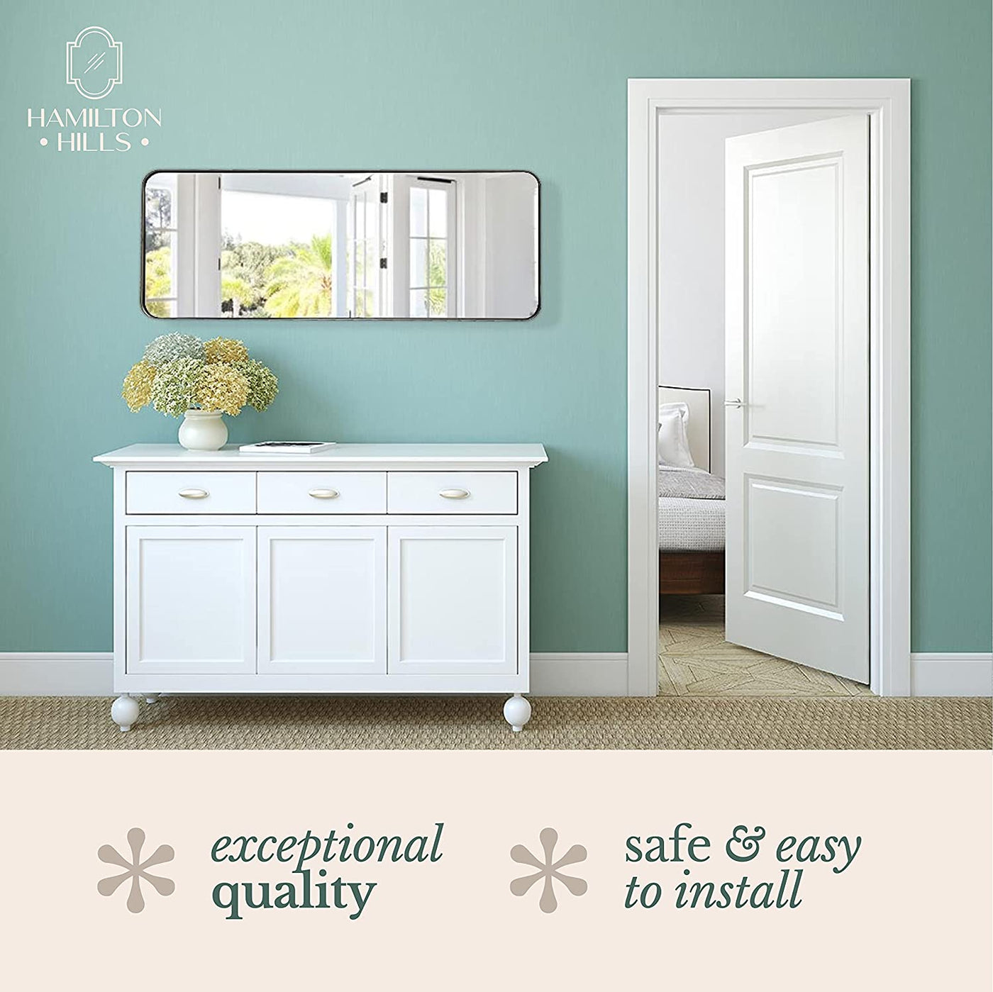 Brushed Metal Wall Mirror | Gold Framed Rounded Corner