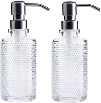 Clear Glass Dispenser Bottles with Stainless Steel Pumps (2 Pack)